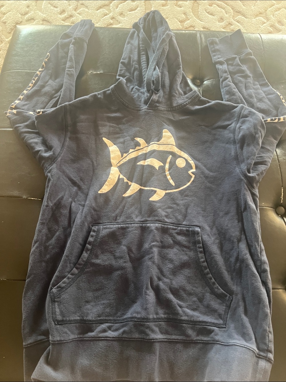 Southern Tide Navy Hoodie with Cream Fish Logo - Pet Apparel